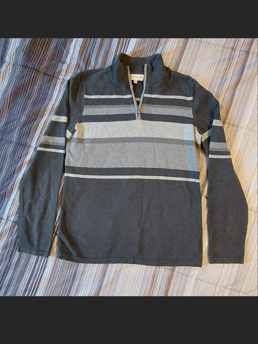 Vintage Jones New York Womans Sport Striped 1/4 Zip Sweater SZ S Like New